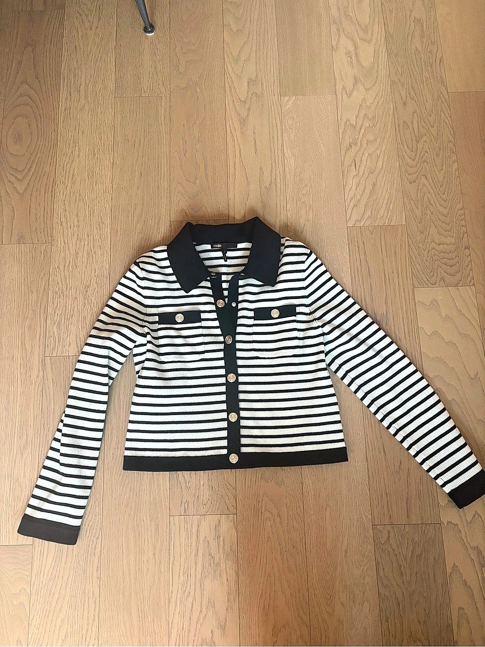Maje Striped Cardigan Black & White Size 3